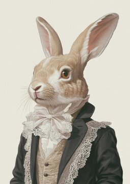 Rabbit costume wearing Rococo style outfit animal rabbit human.