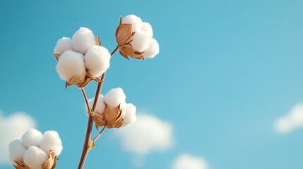 Naklejka premium A vast cotton field in bloom under a clear blue sky showcasing the beauty of nature and the potential for textile design