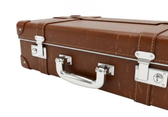 Brown leather suitcase isolated on transparent background