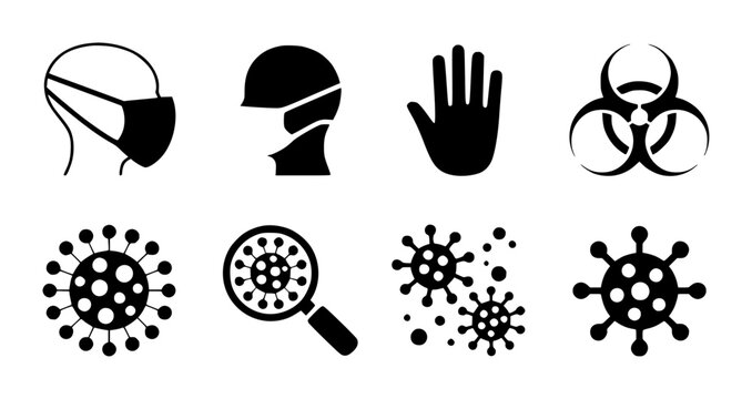 Collection of Icons Representing Pandemic Safety and Virus Awareness