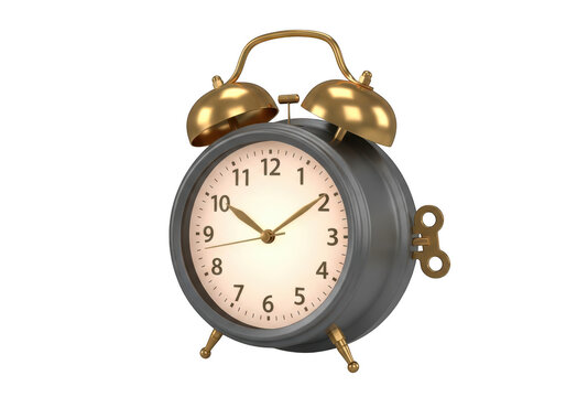 Vintage alarm clock isolated on transparent background