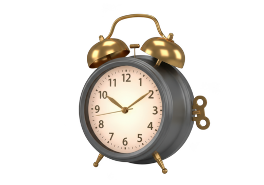 Vintage alarm clock isolated on transparent background - Powered by Adobe