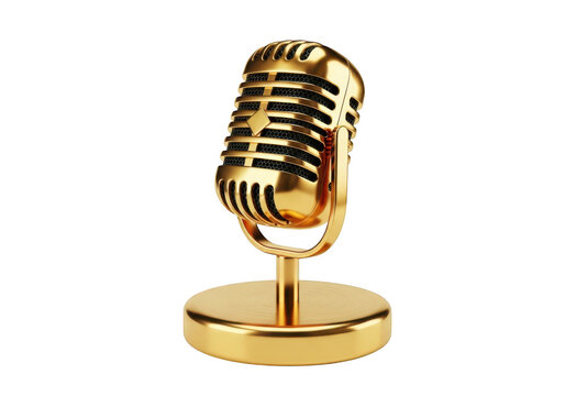 Golden vintage microphone isolated on transparent background