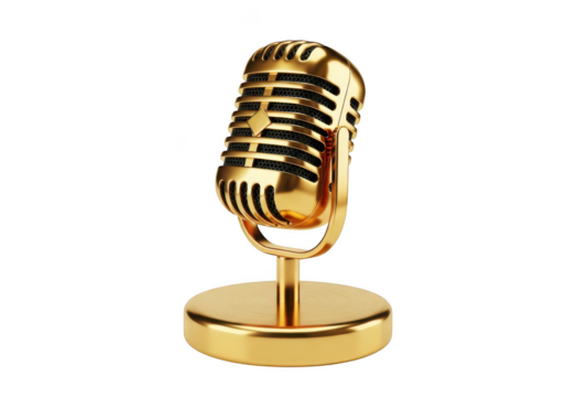 Golden vintage microphone isolated on transparent background