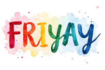 Happy Friday colorful watercolor text with artistic paint effect