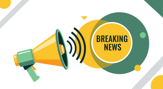 Urgent breaking news announcement with stylish megaphone design to grab attention and communicate important updates right away with powerful visuals