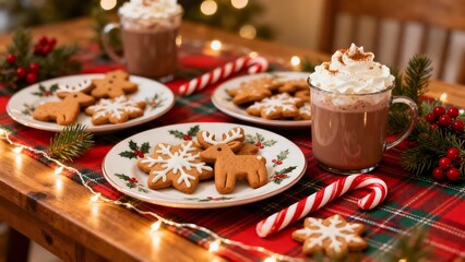 A delightful holiday scene featuring Christmas sweets and treats, perfect for promoting seasonal food, beverages, and gift items.