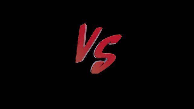 Cinematic 3D Red VS (Versus) Text Animation Element for Comparison, Battle, or Challenge Content Transition against a Solid Black Background