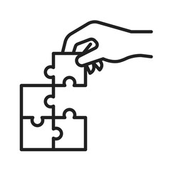 Hand placing puzzle piece icon, minimal line style