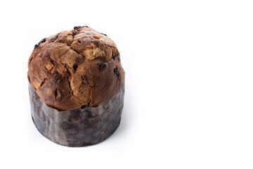 Traditional Italian Panettone isolated on white background. Copy space