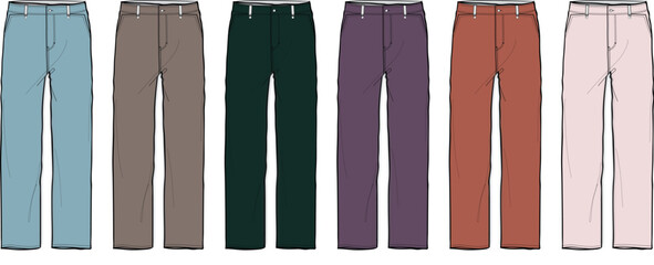 Collection of stylish trousers in various colors, perfect for fashion designs and presentations
