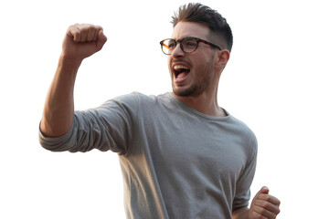 Man celebrating success isolated on transparent background