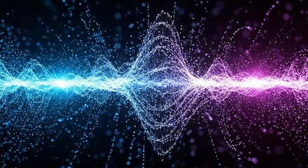 An abstract visualization of energy waves in vibrant blue and purple hues, with a central point of dynamic intensity