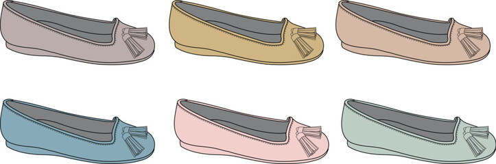 Comfortable and stylish women's ballet flats in assorted pastel colors, featuring elegant bow and tassel embellishments. Versatile footwear for everyday fashion