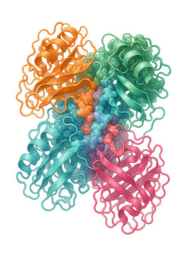 Protein complex featuring quaternary structure and subunit interaction sites.