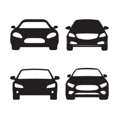 Flat black car front icons collection vector