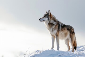 Obraz premium Wolf hill landscape standing animal.