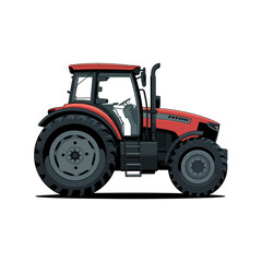 Obraz premium Red Tractor Illustration with Large Tires and Detailed Design Perfect for Agricultural and Farming Concepts on a White Background