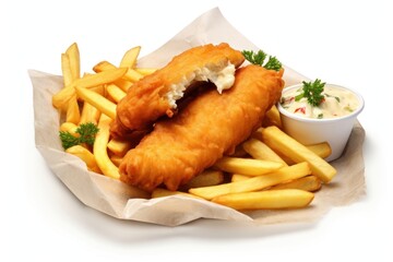 Food meal fish white background.