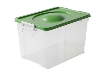 Clear Plastic Storage Bin with Green Lid and Latches