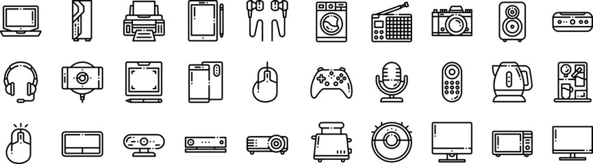 Electronic Devices outline Hand drawn alphabet font set illustration icons vector design