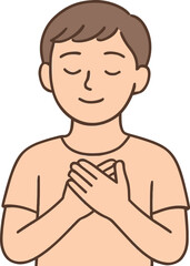 Fototapeta premium Serene individual practices self care by placing hands together demonstrating peace and tranquility