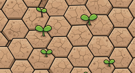 Hopeful seedlings sprout in parched earth, a symbol of resilience and growth, perfect for ecological campaigns and sustainability themes