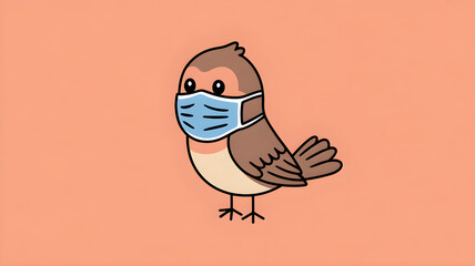Cartoon bird wearing face mask for health prevention