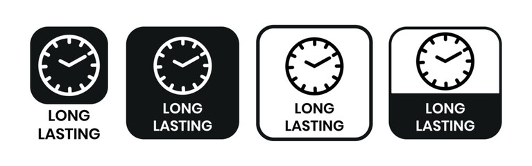 Long lasting icons set, logo, label, badge, sticker, symbol, emblem, stamp, black, line, flat vector, isolated illustration. Pharma or beauty label for product packaging design.
