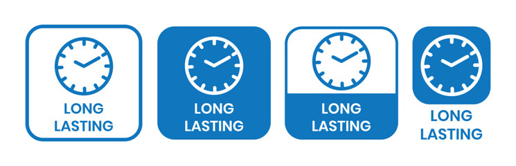 Long lasting icons set, logo, label, badge, sticker, symbol, emblem, stamp, black, line, flat vector, isolated illustration. Pharma or beauty label for product packaging design.