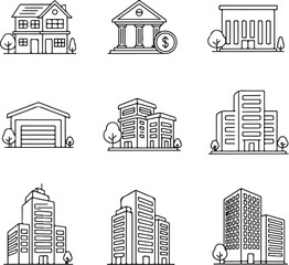 Building and Architecture Icons Collection house bank