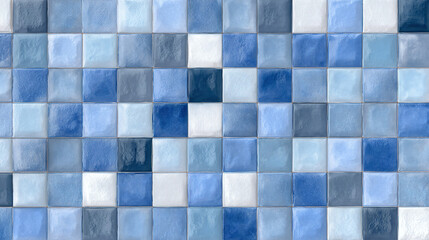 Fototapeta premium A pattern of square ceramic tiles in various shades of blue