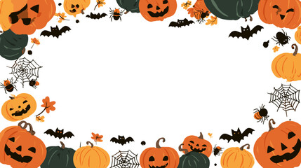 Stylized Halloween Border Featuring Pumpkins, Bats, and Spiders in Autumn Colors