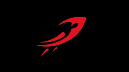 Bold red abstract rocket icon on black background for concepts