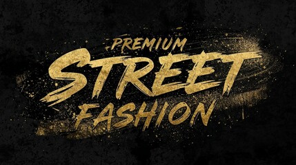 Premium street fashion bold gold typography on dark textured background
