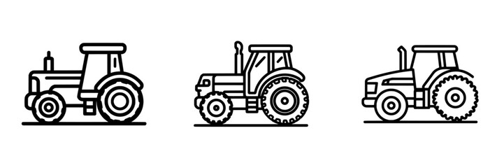 Obraz premium The tractor icon, with an editable stroke outline, is depicted in isolation on a white background as a flat modern illustration that is pixel perfect and 64 x