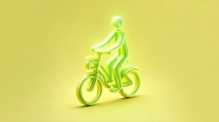 Glowing green figure riding bicycle on yellow backdrop conceptual illustration