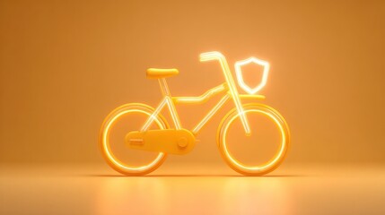 Glowing bicycle icon with shield symbol against warm orange background