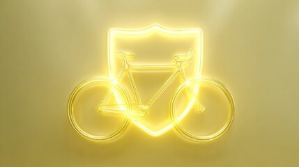 Glowing bicycle shield emblem neon light illustration for security concept