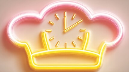 Neon chef hat clock symbol against neutral background design