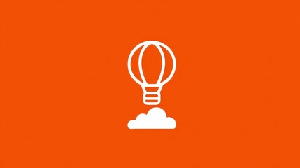 Simplified hot air balloon icon on orange background for concepts