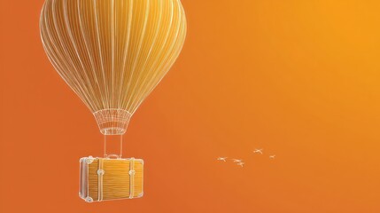 Hot air balloon illustration against orange background concept of travel and adventure