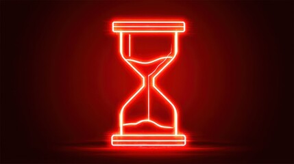 Neon hourglass on dark red background time concept and illustration