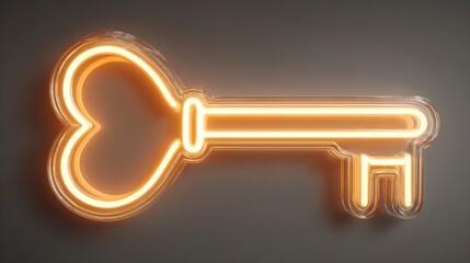 Glowing neon key symbol on dark background for design and illustration