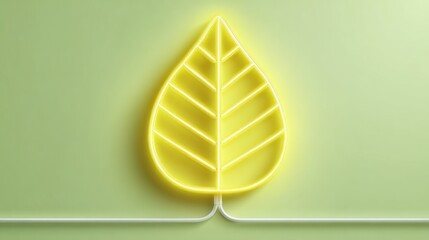 Illuminated leaf symbol on green background for environmental concepts