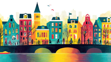 Historic old town illuminated at night, charming streets and buildings with glowing lights, atmospheric cityscape, isolated on white background