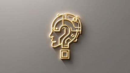 Golden ai brain symbol with question mark on gray background