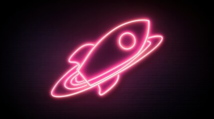 Glowing neon rocket ship illustration against a dark background for design