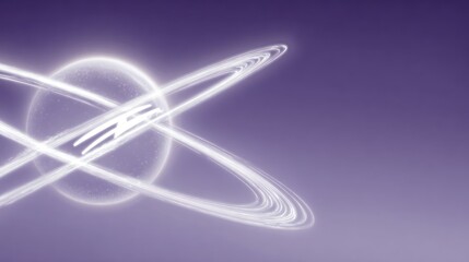 Abstract glowing rings and lines on purple background with copy space
