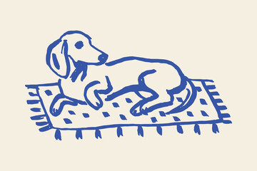 dachshund dog lying on rug doodle hand drawn sketch vector illustration © Victoria